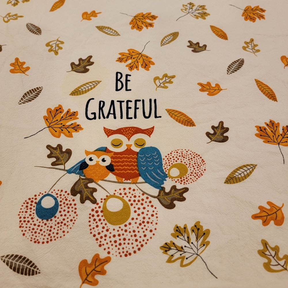 Be Grateful Owl Print Tea Towel